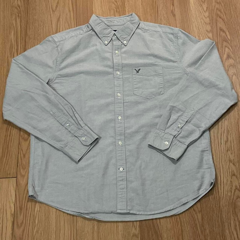 American Eagle Mens XL Long Sleeve Classic Fit Button Down Shirt Grey Preppy